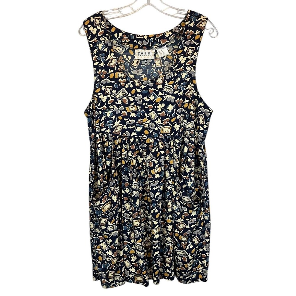 Pellini Navy Ditsy Floral Rayon Jumper Dress w Pockets Size M Summer Shift
